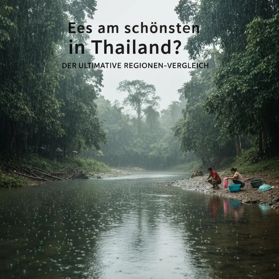 Regensaison in Thailand, tropischer Regenfall am Strand