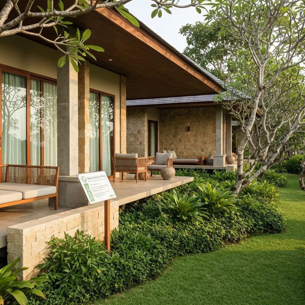 Terrasse einer Villa mit Blick auf Garten im Beyond Resort Khao Lak