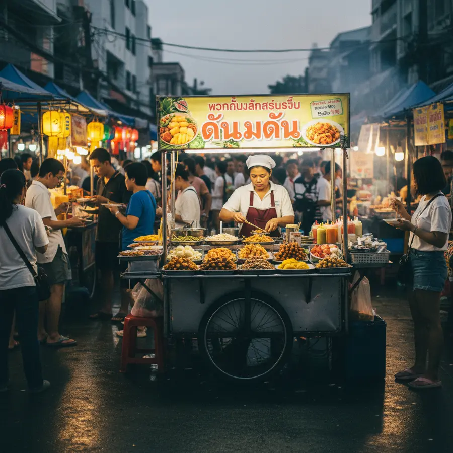 Die schönsten Orte in Thailand: Bunte Food-Stände am Nachtmarkt in Bangkok