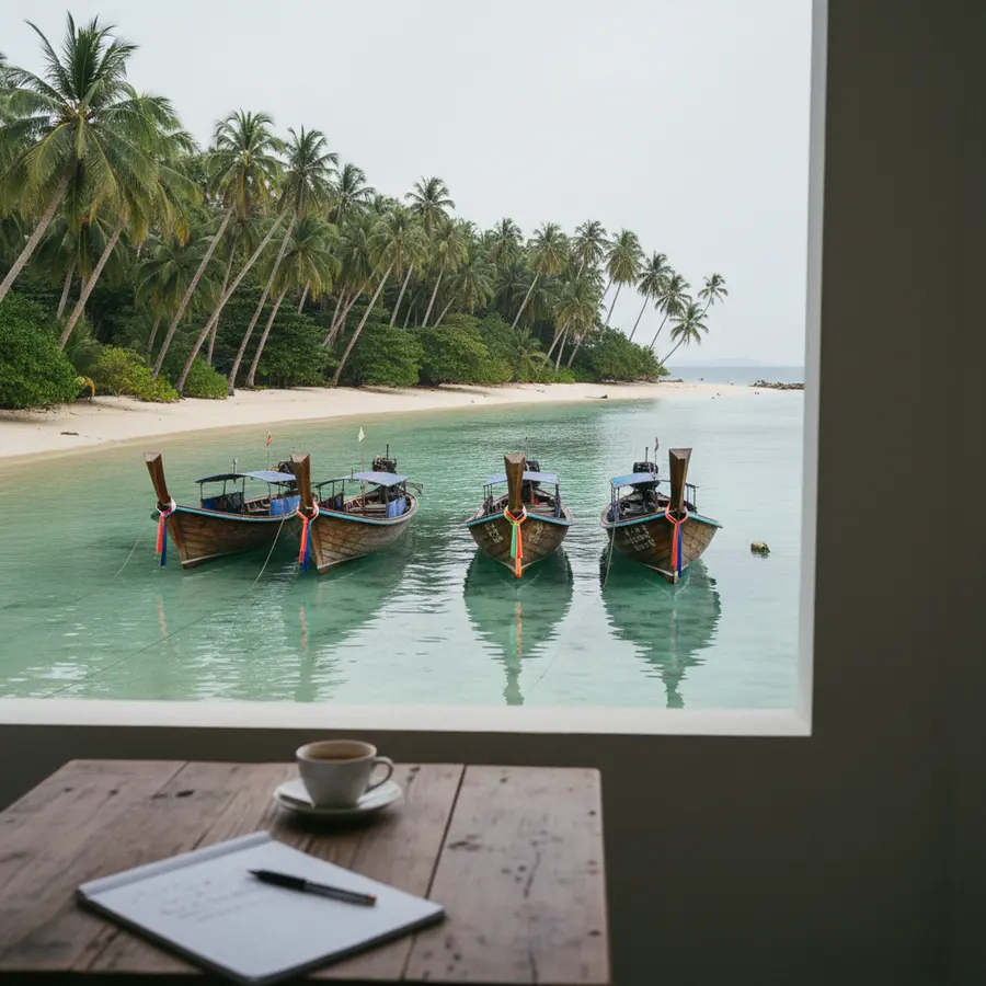 Thailand schönste Inseln: Tropische Insel mit Palmen, klarem Wasser und Booten