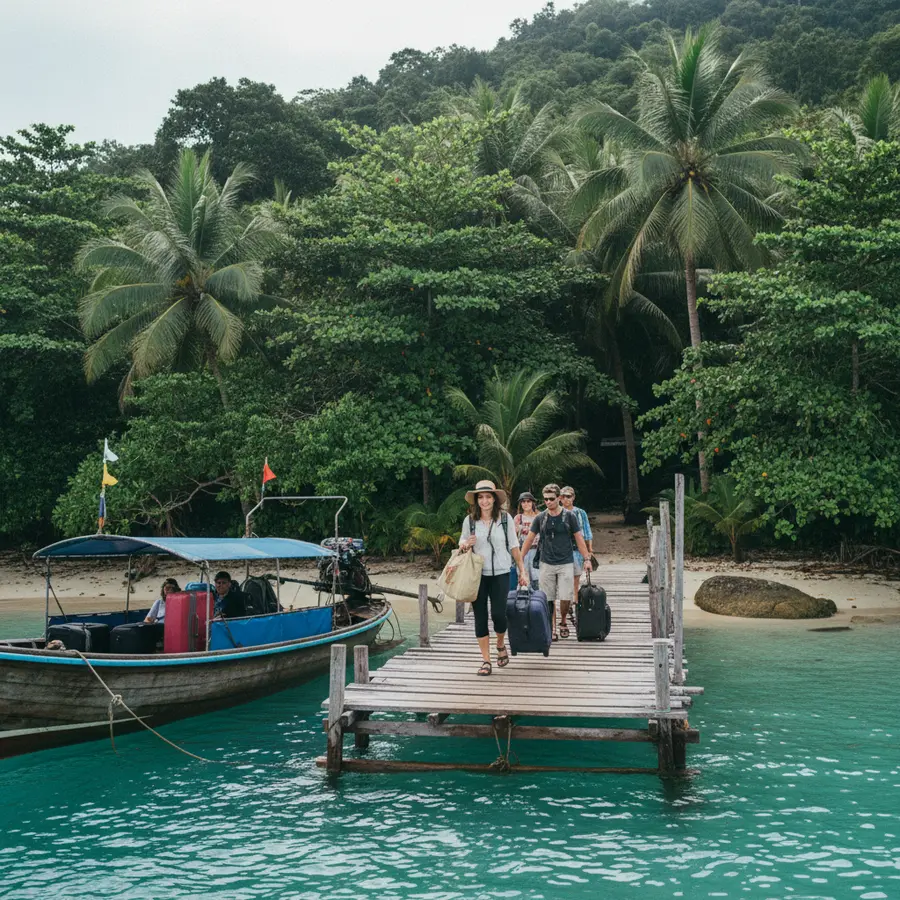 Ein Tag auf Coconut Island Warum ich den Ausflug wieder machen würde - Photo Ein Tag auf Coconut Island: Ankommendes Boot am Holzsteg mit Reisenden