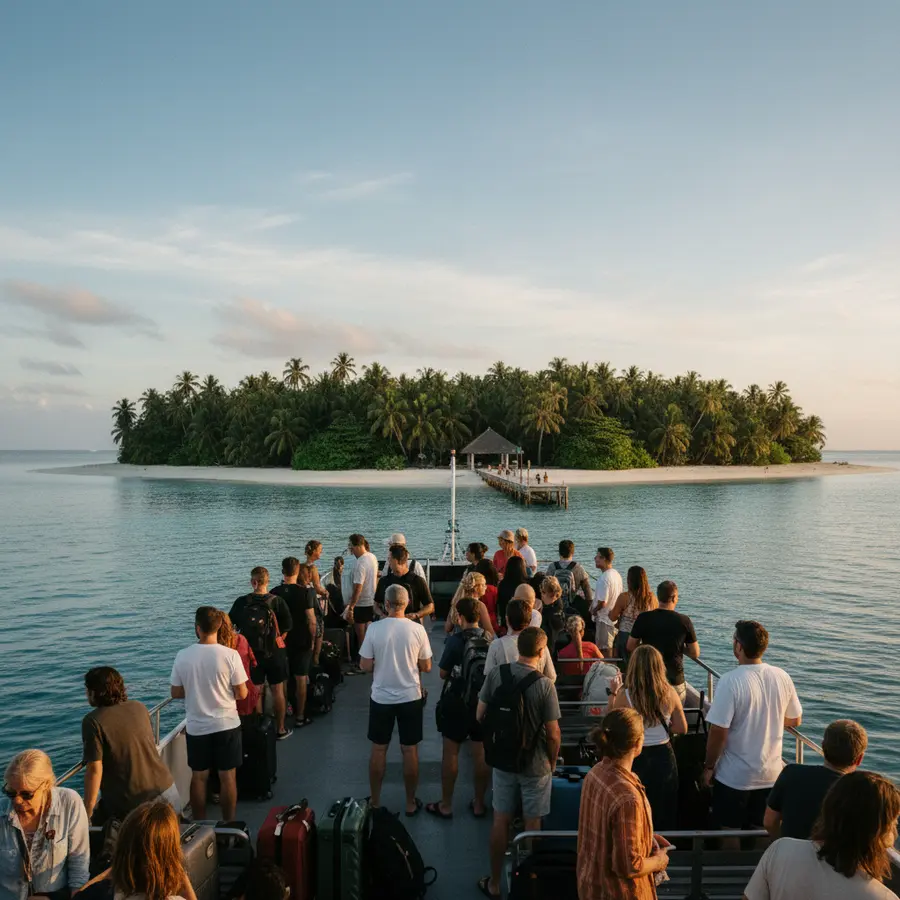 Flughafen Koh Samui: Fähre auf dem Weg zur tropischen Insel mit Palmen