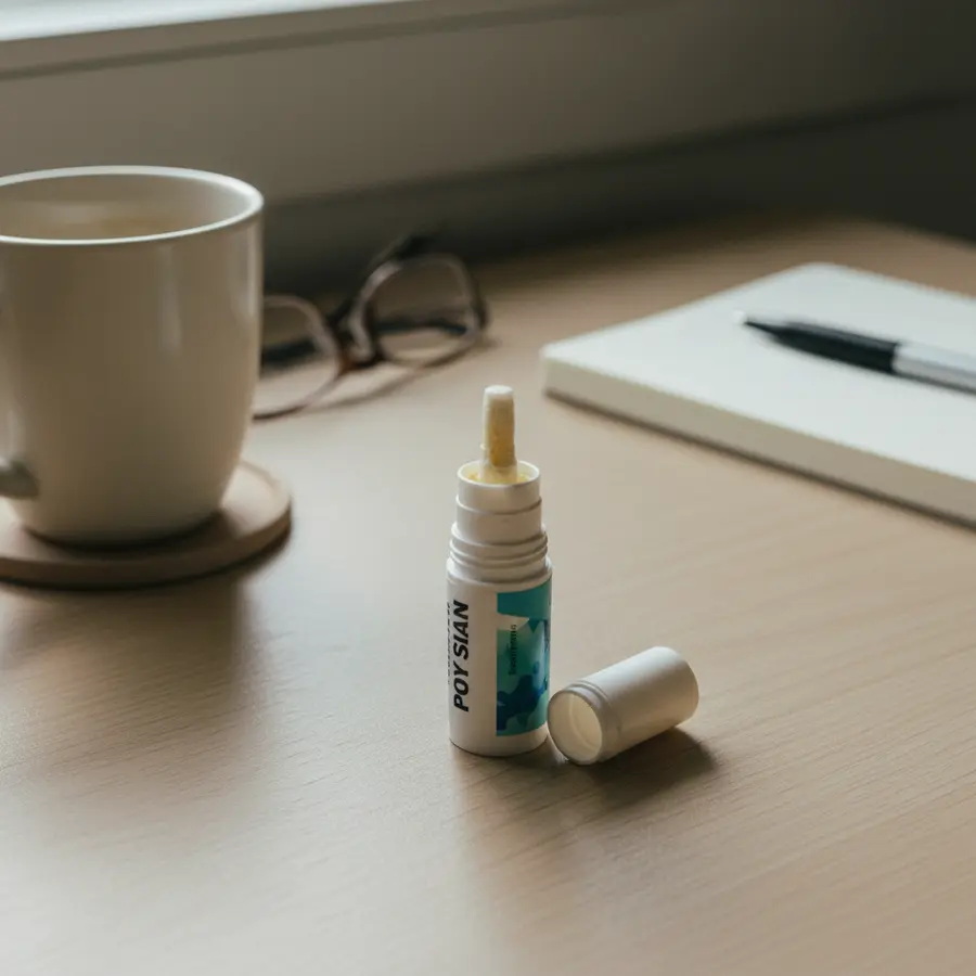 Poy Sian Inhalierstift im Alltagstest, offene Nahaufnahme auf holzbeigem Tisch
