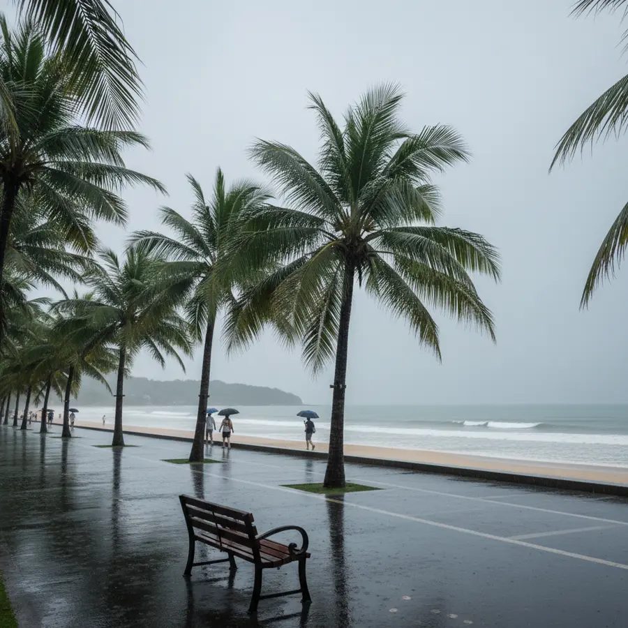 Koh Samui im August bei tropischem Regen an der Strandpromenade