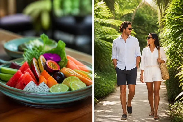 Frische Resort-Küche und glückliches Paar Thailand – Aleenta Resorts Phuket Hua Hin.