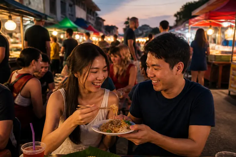 Streetfood-Markt in Chiang Mai bei Dämmerung; Lebenshaltungskosten Thailand