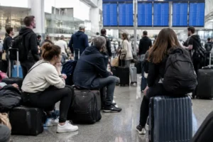 Reisende im Flughafen nach flüge nach thailand iran krieg verzögerungen