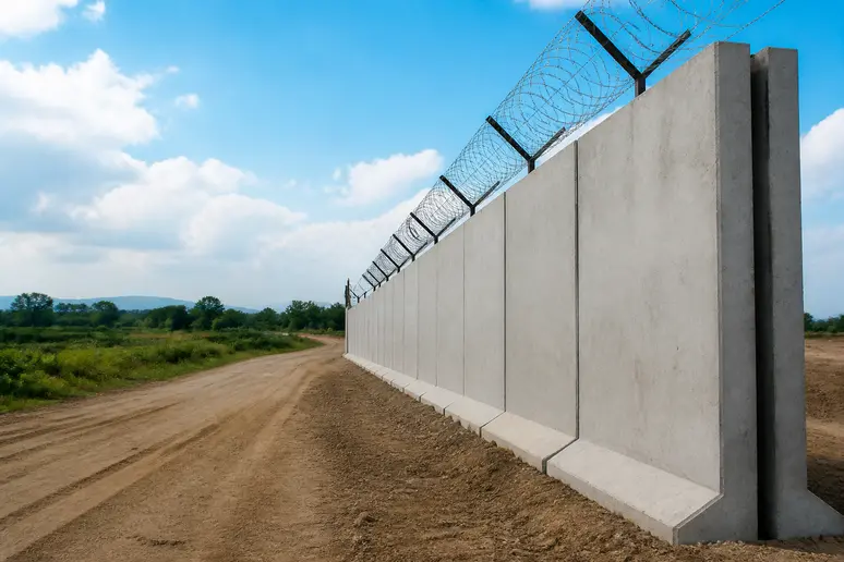 Neuer Grenzzaun aus Stahlbetonplatten und Stacheldraht an der thailändisch-kambodschanischen Grenze in Chanthaburi