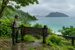 Schild an den thailand inseln gesperrt während der jährlichen Regenzeit im Nationalpark