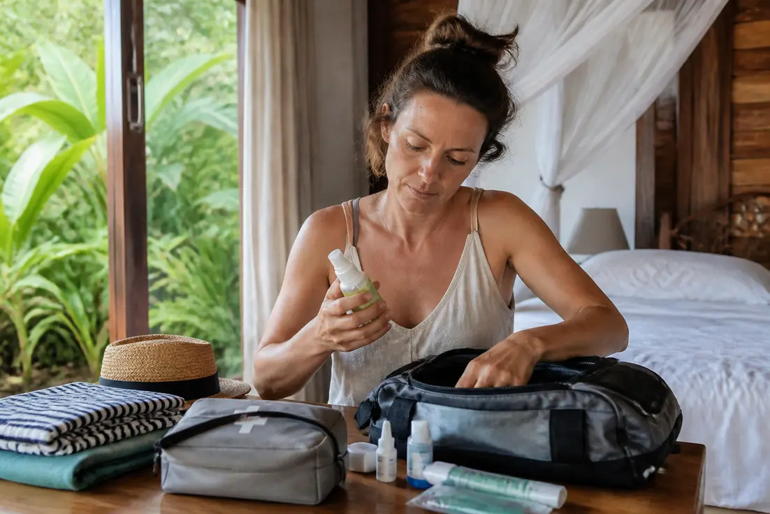 Thailand mit Kleinkind Urlaub: Vorbereitung der Reiseapotheke im Hotelzimmer